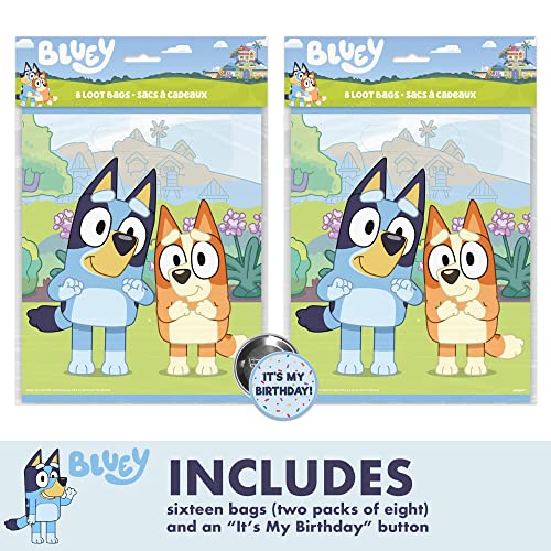 Unique Bluey Party Favor Bags | 16 Pack | Officially Licensed | Goodie Bags | Birthday Party Supplies, Favors & Decorations | Button