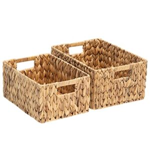 fairyhaus wicker baskets 15x11x7″ & 13.4×9.5×6.5″, 2 pack handmade big wicker storage basket with handles, natural water hyacinth wicker baskets for storage shelves organizing, rectangle wicker basket
