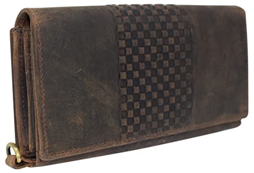 RFID Blocking Vintage Leather Large Capacity Clutch Purse Smartphone Hand Wristlet Wallet Credit Card Holder Wallets for Women (Brown)