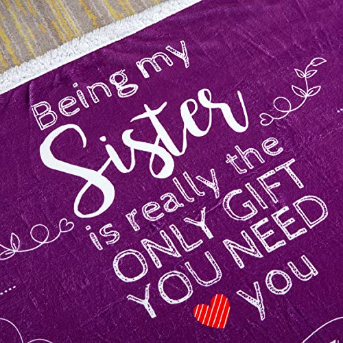 Funny Sister Blanket Birthday Gifts | Luxurious Sister Blanket with Loving Messages for Sister Birthday Gifts | Snuggly Soft Fleece Blanket Sister Gifts From Sister | 50" X 60" (Sherpa Fleece, Purple)