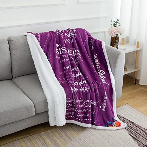 Funny Sister Blanket Birthday Gifts | Luxurious Sister Blanket with Loving Messages for Sister Birthday Gifts | Snuggly Soft Fleece Blanket Sister Gifts From Sister | 50" X 60" (Sherpa Fleece, Purple)