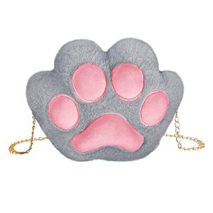 cute cat paw claw plush crossbody bag for women girls chic wallet cellphone pouch purse handbag soft fluffy fur shoulder tote (grey claw)