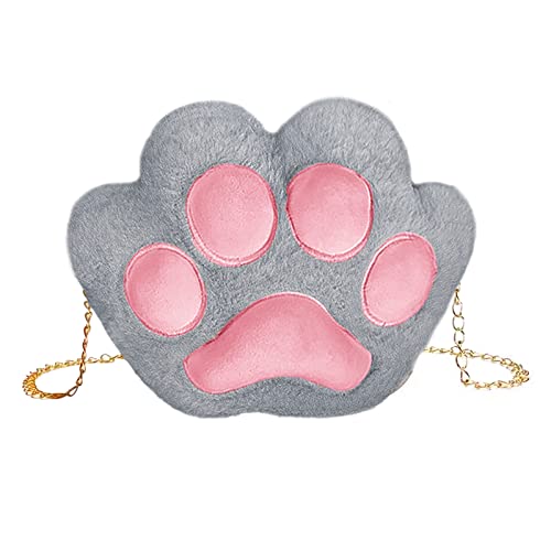 Cute Cat Paw Claw Plush Crossbody Bag for Women Girls Chic Wallet Cellphone Pouch Purse Handbag Soft Fluffy Fur Shoulder Tote (Grey Claw)