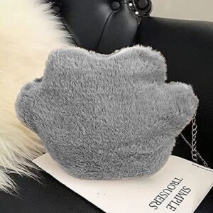 Cute Cat Paw Claw Plush Crossbody Bag for Women Girls Chic Wallet Cellphone Pouch Purse Handbag Soft Fluffy Fur Shoulder Tote (Grey Claw)