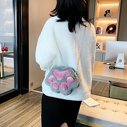 Cute Cat Paw Claw Plush Crossbody Bag for Women Girls Chic Wallet Cellphone Pouch Purse Handbag Soft Fluffy Fur Shoulder Tote (Grey Claw)