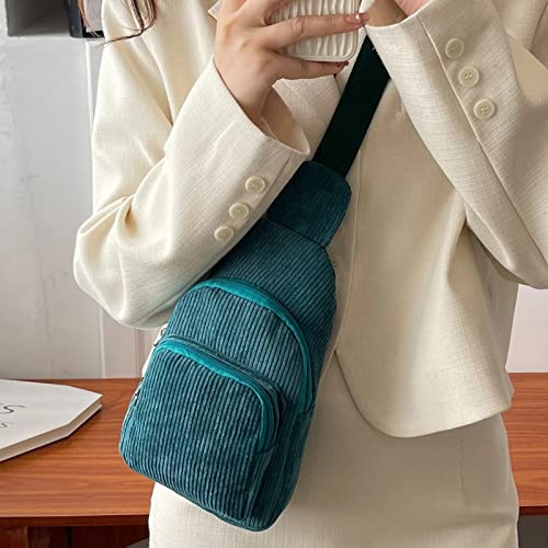 Mini Corduroy Sling Bag Women Shoulder Bag Chest Bag Purse Bag Package Shoulder Bag (Blue, One Size)