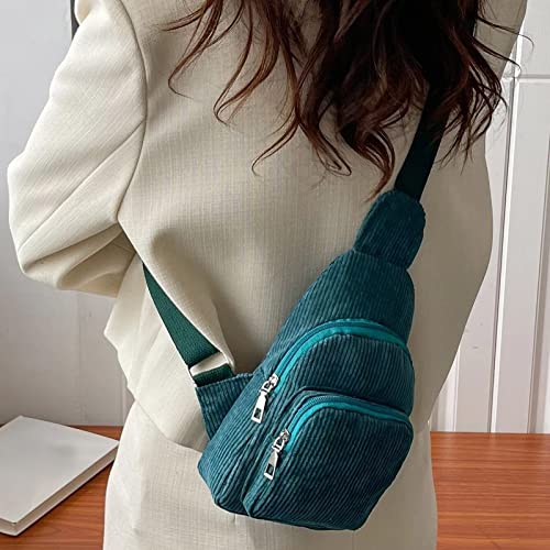 Mini Corduroy Sling Bag Women Shoulder Bag Chest Bag Purse Bag Package Shoulder Bag (Blue, One Size)