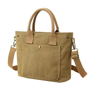 fashion casual women retro style solid color canvas bag simple handbag messenger bag leather shoulder bag (a, one size)