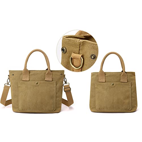 Fashion Casual Women Retro Style Solid Color Canvas Bag Simple Handbag Messenger Bag Leather Shoulder Bag (A, One Size)