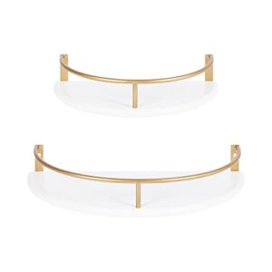 Kate and Laurel Camryn Boho Half Moon Wall Shelf Set, Set of 2, White and Gold, Decorative Bohemian Half Circle Shelf for Household Storage and Boho Decor