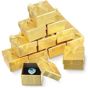 Kenning 36 Pcs Golden Ring Boxes Bulk Square Cardboard Jewelry Gift Boxes for Earring Necklaces with Bow for Proposal Engagement Wedding Birthday Anniversary, 2 x 2 x 1.4 Inch