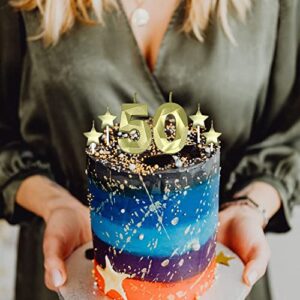 50th Birthday Candles for Cake - Number 50 & 5 & 0 Birthday Candles and Glitter Star Birthday Candles 2 Inch 3D Diamond Shape Number Candles for Birthday Party Anniversary Kids Adults(Gold)