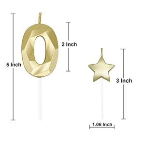 50th Birthday Candles for Cake - Number 50 & 5 & 0 Birthday Candles and Glitter Star Birthday Candles 2 Inch 3D Diamond Shape Number Candles for Birthday Party Anniversary Kids Adults(Gold)