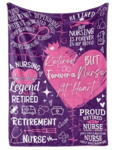 innobeta retirement gifts throws for nurse, bed flannel fleece plush blankets thank you presents for women,men, friends, mom, dad, grandma, grandpa (50″x 65″) – retired but forever a nurse at heart