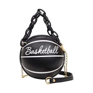 women shoulder bag chain basketball shaped purse round body handbag centrifugal clutch 3/4 (black, one size)