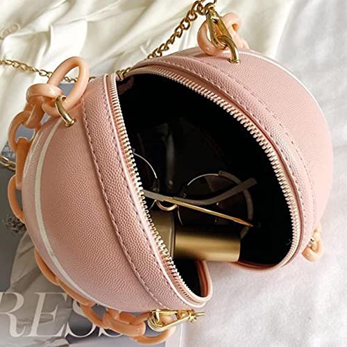 Women Shoulder Bag Chain Basketball Shaped Purse Round Body Handbag Centrifugal Clutch 3/4 (Black, One Size)