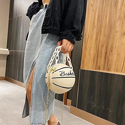 Women Shoulder Bag Chain Basketball Shaped Purse Round Body Handbag Centrifugal Clutch 3/4 (Black, One Size)