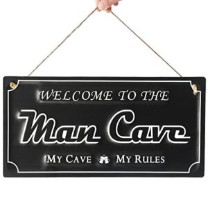 man cave sign.mancave stuff for men.black metal sign for man cave decor.14″ x 7″ mancave wall decorations.”my cave,my rules”.sign men,men decor.