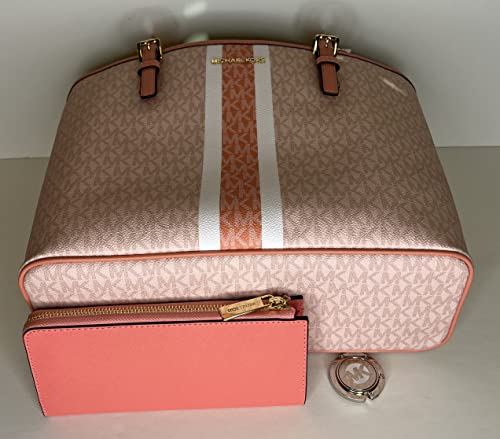 Michael Kors Jet Set Travel MD Carryall Tote bundled with Large Continental Wristlet Wallet Purse Hook (Signature MK Sherbert/Grapefruit)