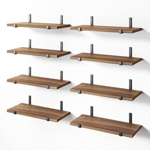 ygeomer floating shelves, set of 8, rustic wall shelves, wood floating shelf for bedroom, living room, book and bathroom (dark carbonized black)