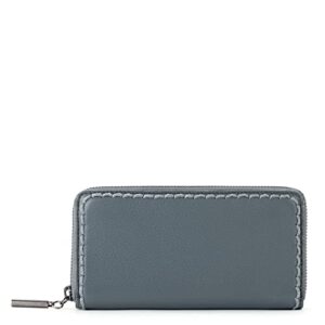 the sak essential zipper wallet in leather, dusty blue