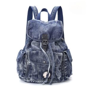 alice fan casual denim women backpack large capacity jeans shoulder bag travel backpack teenage girls school bag (blue)
