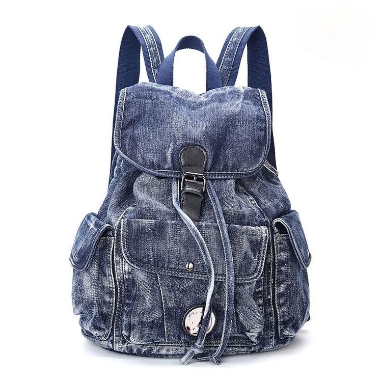 Alice Fan Casual Denim Women Backpack Large Capacity Jeans Shoulder Bag Travel Backpack Teenage Girls School Bag (Blue)