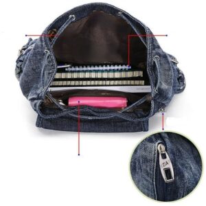 Alice Fan Casual Denim Women Backpack Large Capacity Jeans Shoulder Bag Travel Backpack Teenage Girls School Bag (Blue)