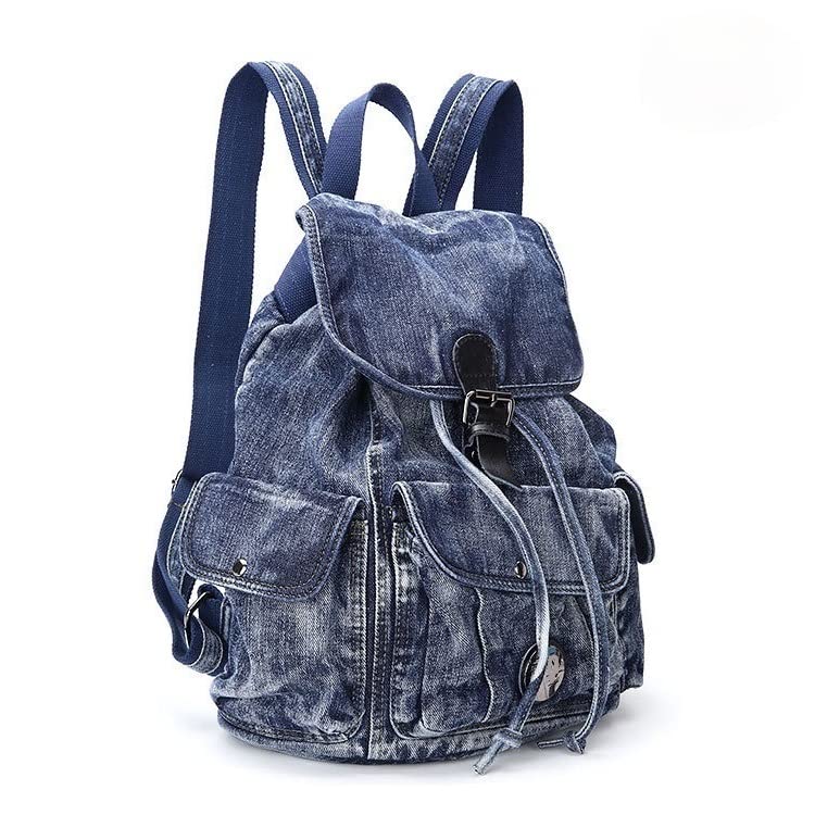 Alice Fan Casual Denim Women Backpack Large Capacity Jeans Shoulder Bag Travel Backpack Teenage Girls School Bag (Blue)