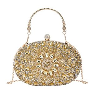 purpliole multicolor round rhinestone women evening pearl clasp crystal clutch purse – sparkly diamond bag wedding party prom handbag glitter gemstone (gold clutch)