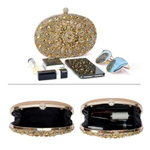 Purpliole Multicolor Round Rhinestone Women Evening Pearl Clasp Crystal Clutch Purse - Sparkly Diamond Bag Wedding Party Prom Handbag Glitter Gemstone (Gold Clutch)