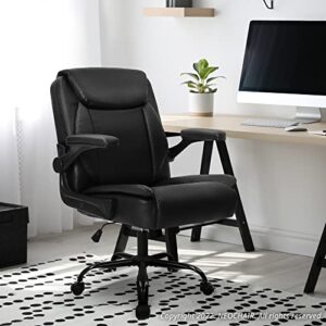 neo chair Office Chair Adjustable Desk Chair Mid Back Executive Desk Comfortable PU Leather Chair Ergonomic Gaming Chair Back Support Home Computer Desk with Flip-up Armrest Swivel Wheels (Jet Black)