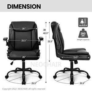 neo chair Office Chair Adjustable Desk Chair Mid Back Executive Desk Comfortable PU Leather Chair Ergonomic Gaming Chair Back Support Home Computer Desk with Flip-up Armrest Swivel Wheels (Jet Black)