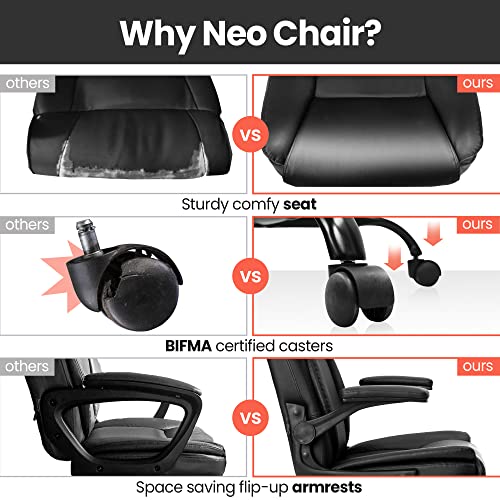 neo chair Office Chair Adjustable Desk Chair Mid Back Executive Desk Comfortable PU Leather Chair Ergonomic Gaming Chair Back Support Home Computer Desk with Flip-up Armrest Swivel Wheels (Jet Black)