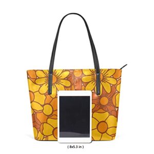 HUSSRITY Yellow Vintage Floral Women Tote Bags PU Leather Purses and Handbags Fashion Design Large Top Handle Shoulder Satchel Hobo Bags