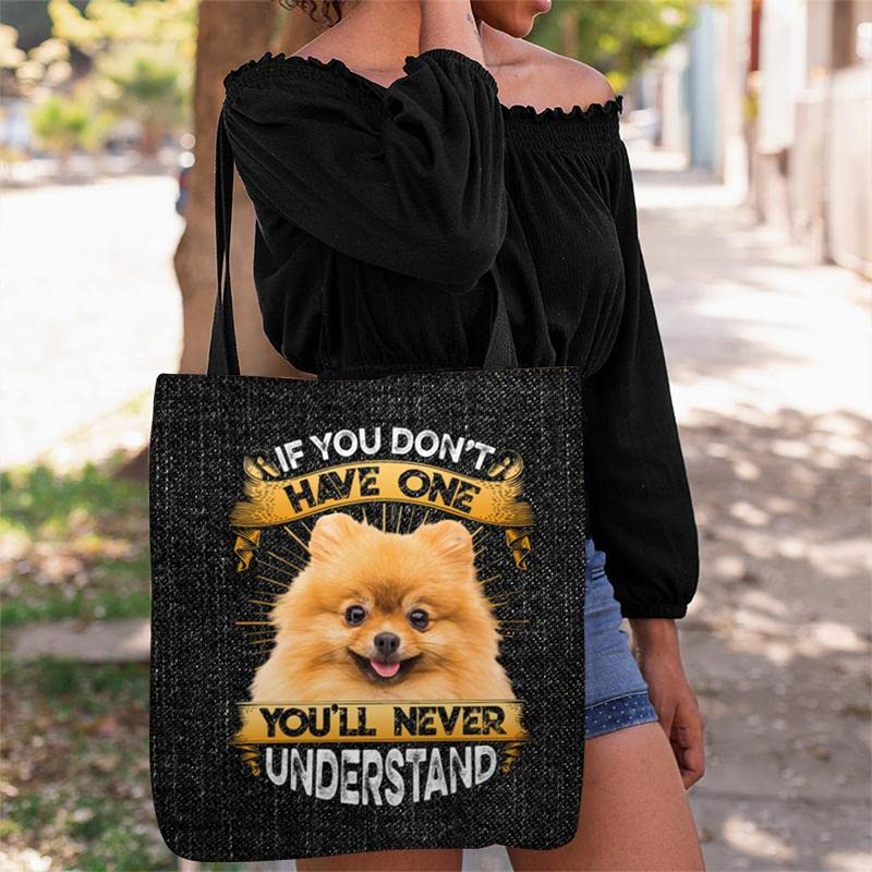 Have One Pomeranian Tote Bag, Orange Pomeranian Dog Casual Handbag For Pomeranian Mom Gift, Pomeranian Dog Lover Grocery Bag