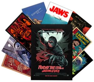 9 pieces vintage horror movie posters, creepy classic scary movie film prints wall art monster suspense movie set unframed for home living room bedroom man cave theater decor