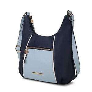 mkf collection shoulder bag for women, vegan leather hobo handbag, crossover color-block purse