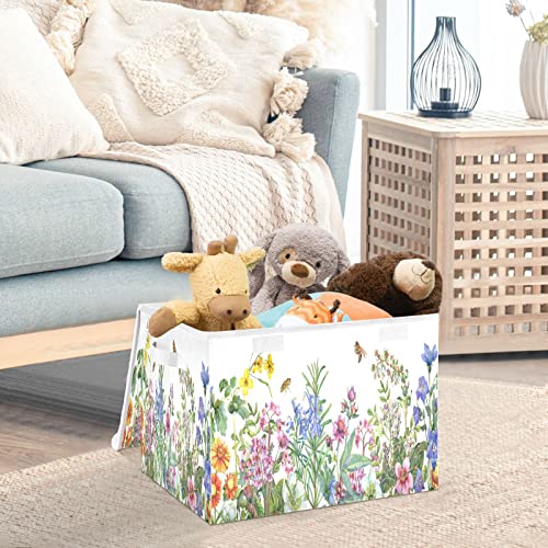 xigua Herbs and Wild Flower Storage Bins with Lids Foldable Large Cube Storage Boxes with Handles for Home Bedroom Closet Office (16.5x12.6x11.8 in)#54