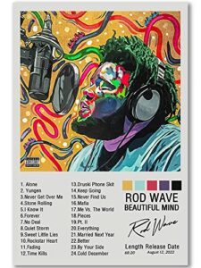 rod wave poster rapper album cover music posters signed limited edition canvas poster wall art decor print picture paintings for living room bedroom decoration (a,16x24in unframe)