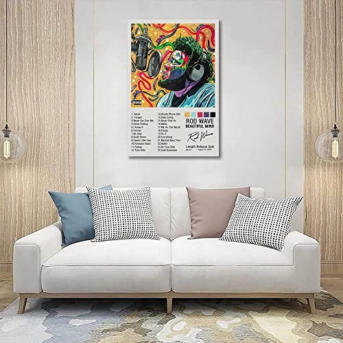 Rod Wave Poster Rapper Album Cover Music Posters Signed Limited Edition Canvas Poster Wall Art Decor Print Picture Paintings for Living Room Bedroom Decoration (A,16x24in Unframe)