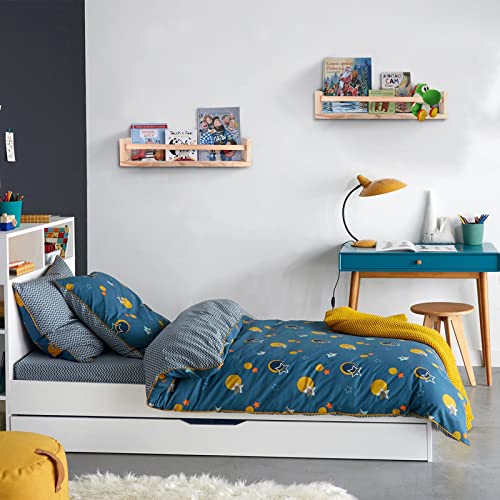 Wooden Floating Bookshelf, Wall Shelving, 2 PCS (Pine), Suitable for Children's Bedroom Bookshelf, Kitchen Spice Rack, Bathroom Decorative Wall Shelving.