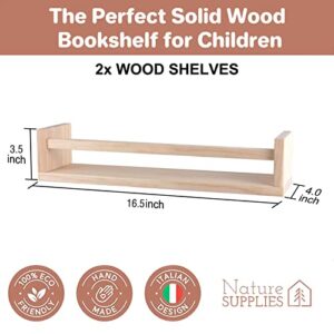 Wooden Floating Bookshelf, Wall Shelving, 2 PCS (Pine), Suitable for Children's Bedroom Bookshelf, Kitchen Spice Rack, Bathroom Decorative Wall Shelving.