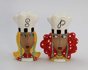 fine ceramic dollymamas african american black fashion chef lady salt & pepper shakers set, 4-3/8″ h