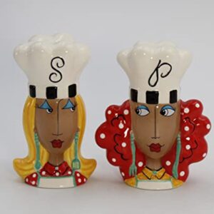 Fine Ceramic Dollymamas African American Black Fashion Chef Lady Salt & Pepper Shakers Set, 4-3/8" H