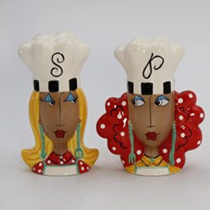 Fine Ceramic Dollymamas African American Black Fashion Chef Lady Salt & Pepper Shakers Set, 4-3/8" H