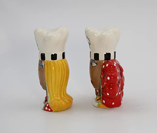 Fine Ceramic Dollymamas African American Black Fashion Chef Lady Salt & Pepper Shakers Set, 4-3/8" H