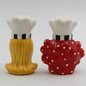 Fine Ceramic Dollymamas African American Black Fashion Chef Lady Salt & Pepper Shakers Set, 4-3/8" H