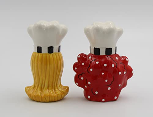 Fine Ceramic Dollymamas African American Black Fashion Chef Lady Salt & Pepper Shakers Set, 4-3/8" H