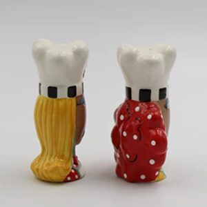 Fine Ceramic Dollymamas African American Black Fashion Chef Lady Salt & Pepper Shakers Set, 4-3/8" H